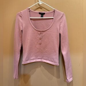 Forever 21 Cropped Sweater Knit Henley Top Size Medium